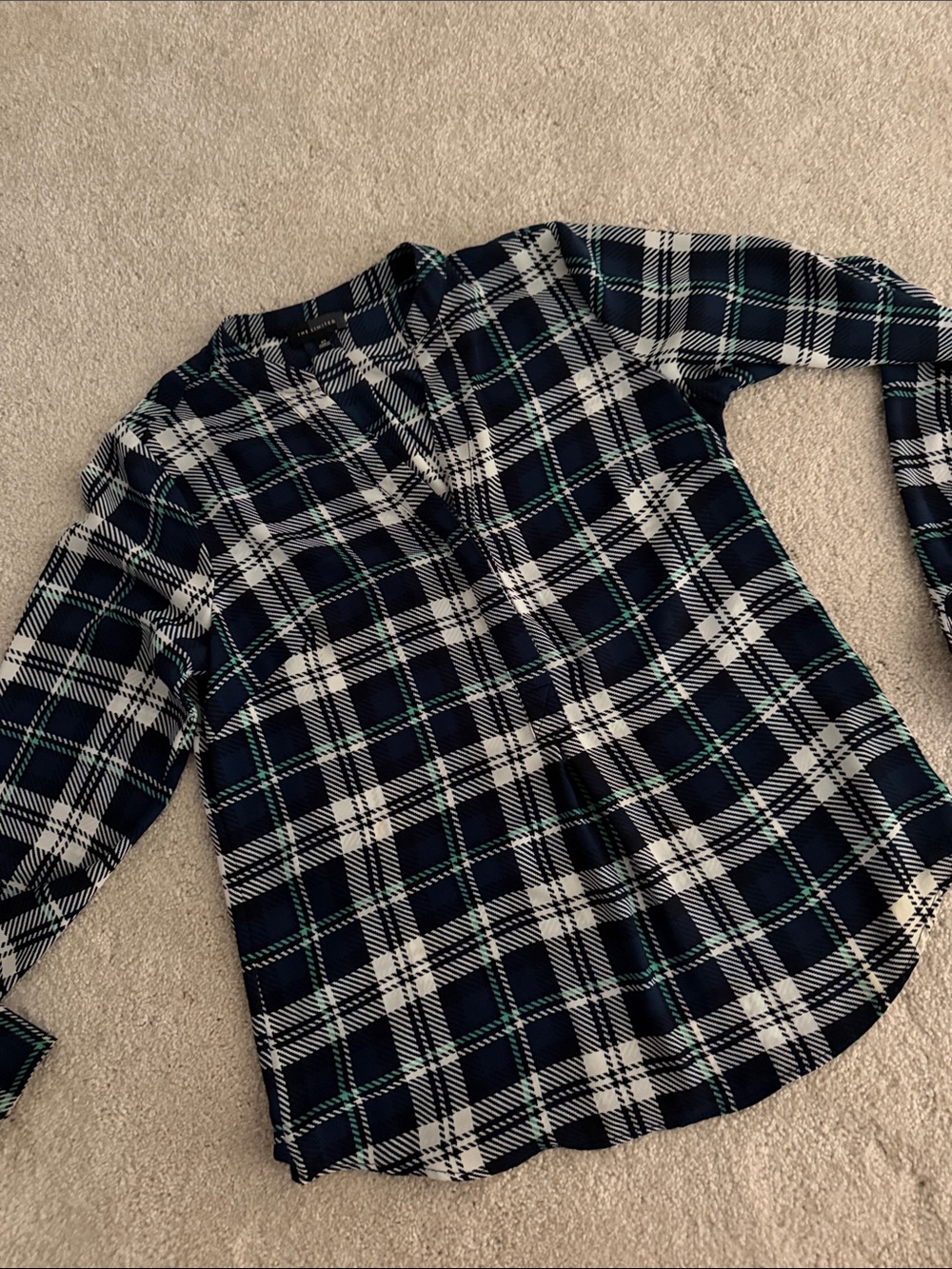 The Limited Navy, White & Teal Plaid Blouse